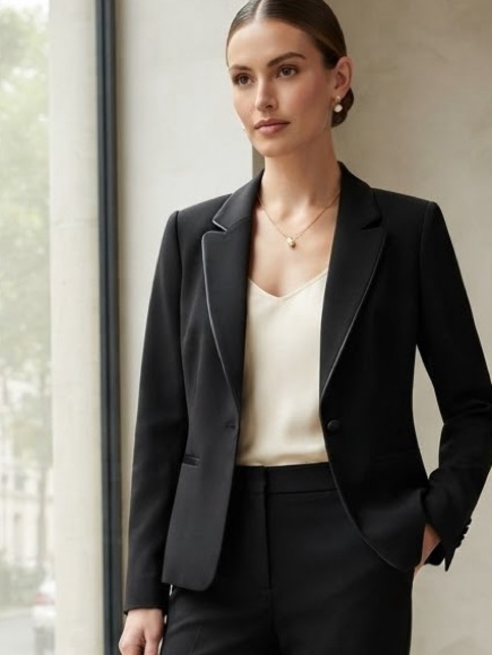 White House Black Market Tailored One-Button Blazer with Satin Piping